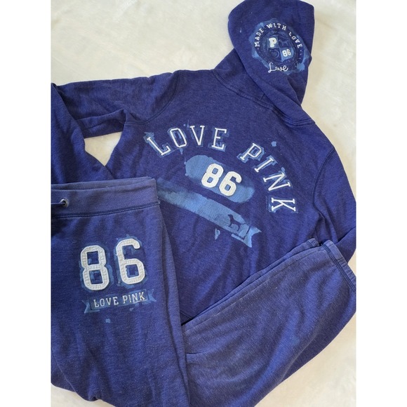 PINK Victoria's Secret Tops - Victoria's Secret PINK Vintage Y2K Womens Small Blue 86' Embroidered Sweat Set